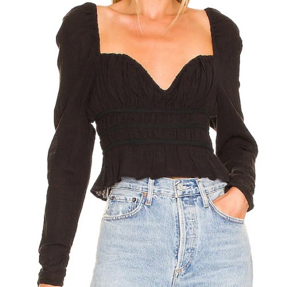 NWOT Free People Chloe Puff Sleeve Smocked Tie Back Cotton Top